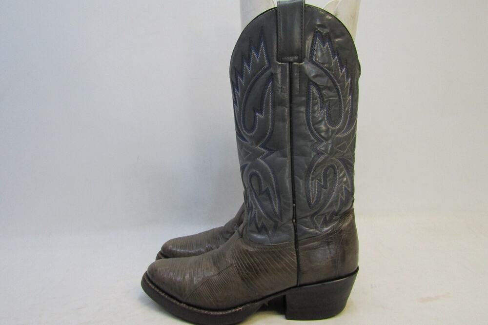 Sheplers Mens Size 8 D Gray Leather Lizard Western Cowboy Boots